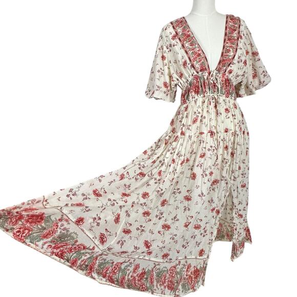 Free People Lysette Maxi Dress in Tea Combo Large Bohemian Gypsy Indian Cotton - Picture 11 of 16